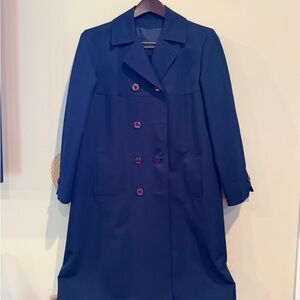 Classic Blue Trench Coat with Double-Breasted Design